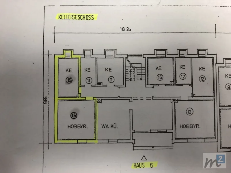 Grundriss UG, Hobbyraum + Kellerraum zu Einheit 15