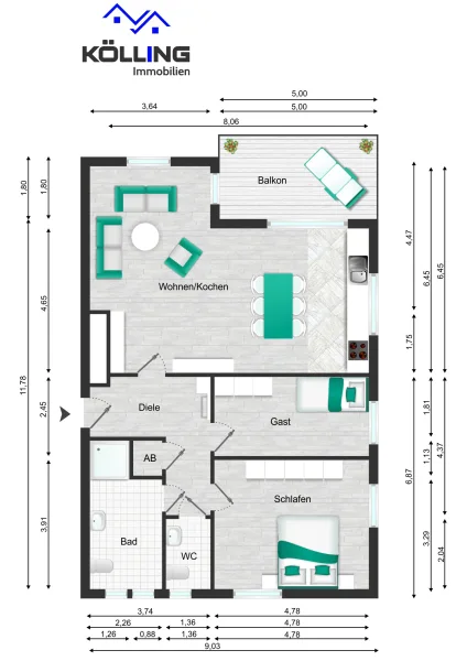 Grundriss I.OG rechts Whg.6