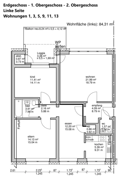 Erd- Obergeschosse links - Auflistung Wohnunsnumme