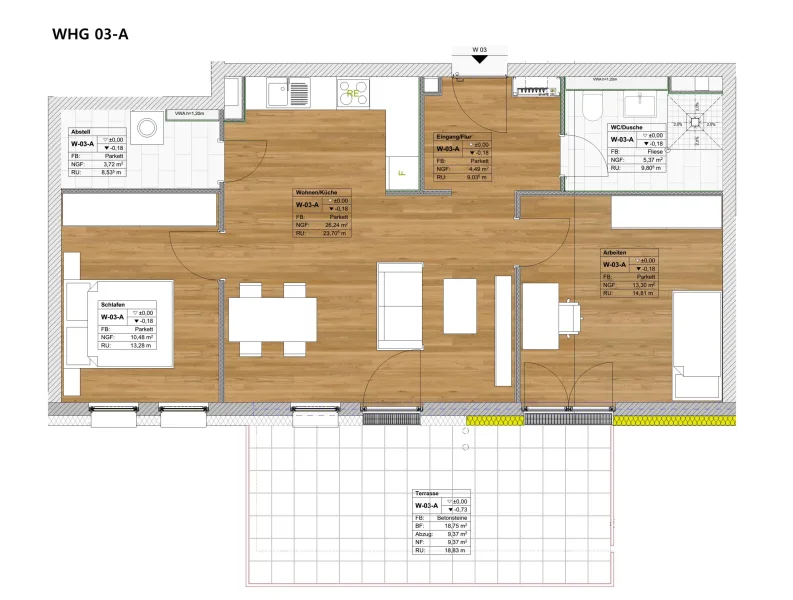 Wohnung 3-A - Wohnung kaufen in Trier - Moderne altersgerechte Wohnung mit sonniger Terrasse  im Energiesparhaus in Trier-Kürenz 