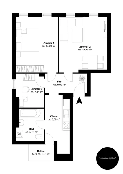 K.-Liebknecht-Str. 9, 1. OG links - Etage 1, Ansicht 1, Schnitt 1 - 9Y6WK2