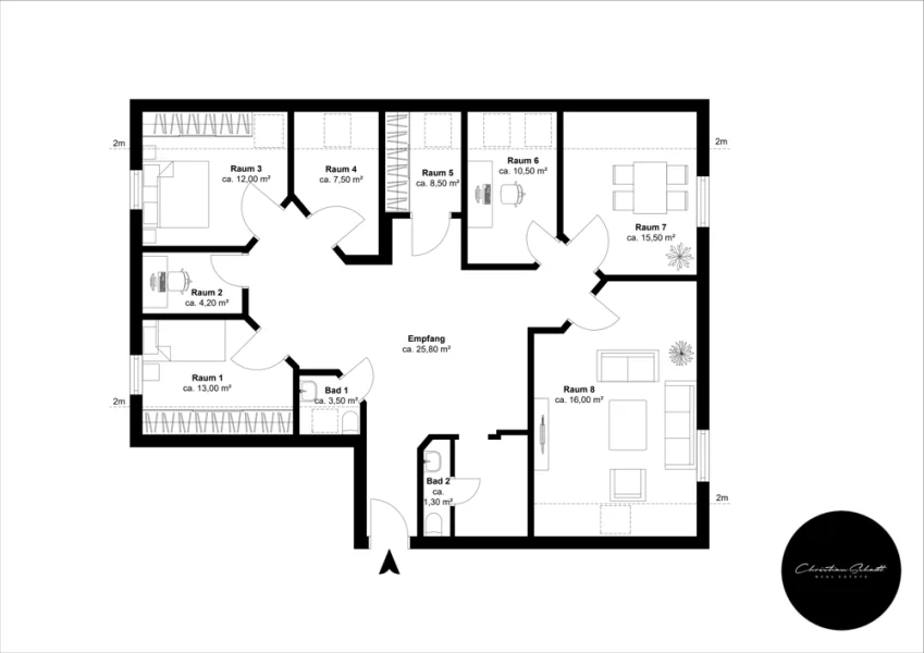 Nordstr. 14, DG rechts - Etage 1, Ansicht 1, Schnitt 1 - J3HX48 - Büro/Praxis mieten in Dessau - attraktive Praxisfläche mit 8 Zimmern beste Lage+++TOP+++ zentral in Dessau / Ärztehaus mit Apotheke / individuelle Gestaltungsmöglichkeiten