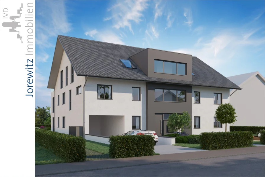 001 - Nord-Ost-Ansicht - Wohnung kaufen in Bielefeld - Modernes Wohnen in Bi Hoberge-Uerentrup: Exklusive 3 Zimmer-Neubauwohnung mit Terrasse und Garten