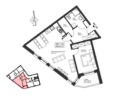 Grundriss - 1. OG - Wohnung 1.05 - Wohnung kaufen in Mayen - Wohnen im modernen Neubau - Whg. Nr. 1.05