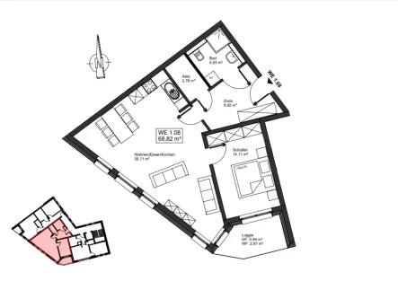 Grundriss - 2. OG - Wohnung 1.08 - Wohnung kaufen in Mayen - Leben und Wohnen im Burgpalais Mayen - Whg. Nr. 1.08