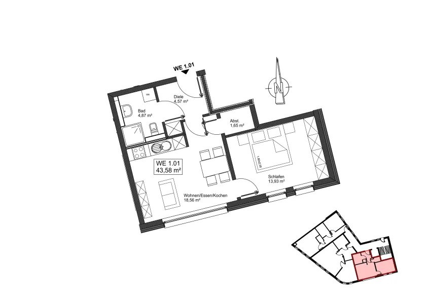 Grundriss - EG - Wohnung 1.01 - Wohnung kaufen in Mayen - Leben und Wohnen im Burgpalais Mayen - Whg. Nr. 1.01