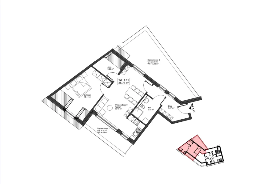 Grundriss - Dachgeschoss - Penthouse 1.11 - Wohnung kaufen in Mayen - Leben und Wohnen im Burgpalais Mayen - Whg. Nr. 1.11