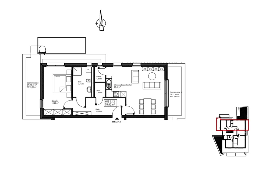 Grundriss - Penthouse - 2.12 - Wohnung kaufen in Mayen - Moderne zwei Zimmer Wohnung - Whg. Nr. 2.12