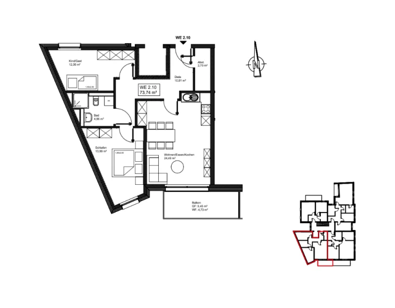 Grundriss - 2.OG - Wohnung 2.10 - Wohnung kaufen in Mayen - Moderne zwei Zimmer Wohnung - Whg. Nr. 2.10