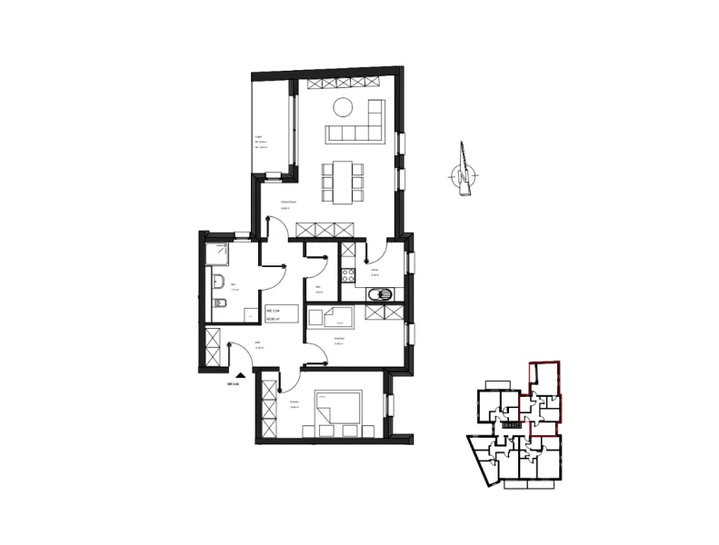 Grundriss - 1. OG - Wohnung 2.04 - Wohnung kaufen in Mayen - Leben und Wohnen im Burgpalais Mayen - Whg. Nr. 2.04