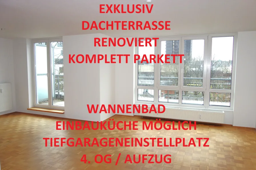 Titelbild - Wohnung mieten in Düsseldorf - EXKLUSIV RENOVIERTE DACHTERRASSENWHG. PARKETT WANNENBAD EINBAUKÜCHE MÖGL. TG-STELLPLATZ 4.OG/AUFZUG