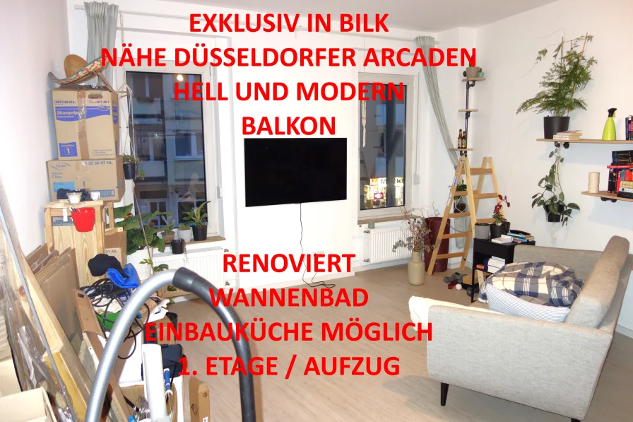 Titelbild - Wohnung mieten in Düsseldorf - EXKLUSIV NÄHE BILKER ARCADEN RENOVIERT BALKON WANNENBAD EINBAUKÜCHE MÖGL. LAMINAT 1. ETAGE / AUFZUG