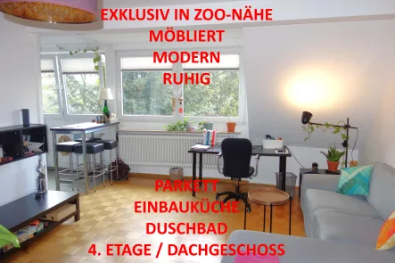 Titelbild - Wohnung mieten in Düsseldorf - MÖBLIERT EXKLUSIV ZOO-NÄHE/BEETHOVENSTR. EINBAUKÜCHE DUSCHBAD PARKETT RUHIG DACHGESCHOSS / ALTBAU
