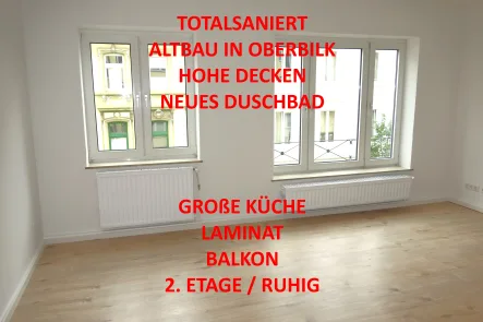 Titelbild - Wohnung mieten in Düsseldorf - TOTALSANIERTER ALTBAU/OBERBILK NEUES DUSCHBAD GROßE KÜCHE LAMINAT BALKON HOHE DECKEN 2. ETAGE RUHIG