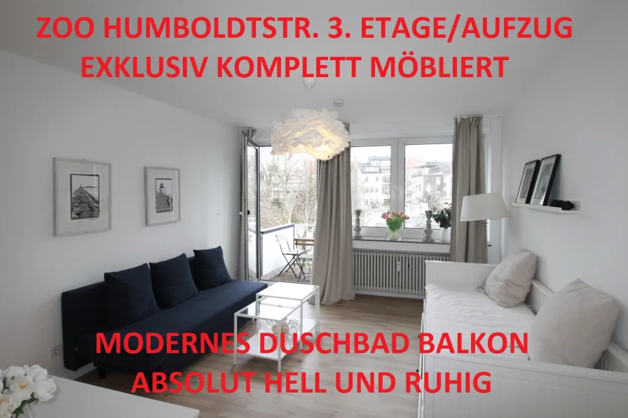 Titelbild - Wohnung mieten in Düsseldorf - ZOO EXKLUSIV KOMPLETT MÖBLIERT BALKON MODERNES DUSCHBAD ABSOLUT RUHIG+HELL 3. OG/AUFZUG HUMBOLDTSTR.