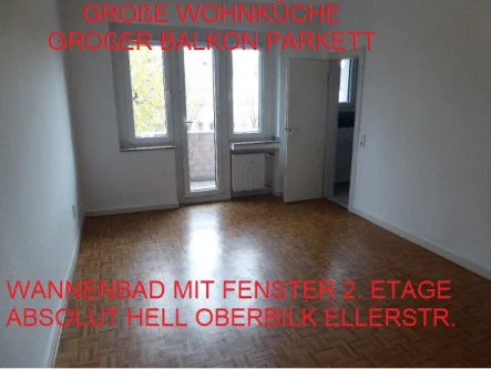 Titelbild - Wohnung mieten in Düsseldorf - GROßE WOHNKÜCHE GROßER BALKON PARKETT WANNENBAD MIT FENSTER 2. ETAGE ABSOLUT HELL OBERBILK ELLERSTR.