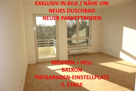 Titelbild - Wohnung mieten in Düsseldorf - EXKLUSIV NÄHE UNI NEUES DUSCHBAD NEUER PARKETTBODEN MODERN UND HELL MIT BALKON TG.-STELLPL. 2.OG