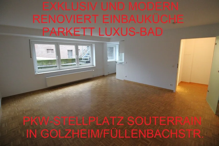 Titelbild - Wohnung mieten in Düsseldorf - EXKLUSIV MODERN RENOVIERT EINBAUKÜCHE PARKETT LUXUS-BAD PKW-STELLPLATZ SOUTERRAIN IN GOLZHEIM