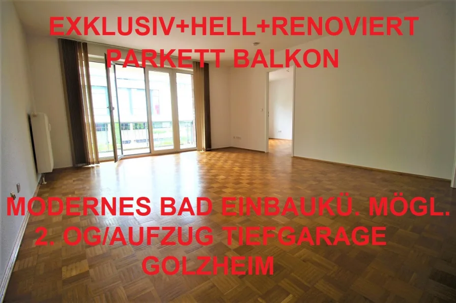 Titelbild - Wohnung mieten in Düsseldorf - EXKLUSIV+HELL+RENOVIERT PARKETT BALKON MODERNES BAD EINBAUKÜ. MÖGL. 2. OG/AUFZUG TIEFGARAGE GOLZHEIM