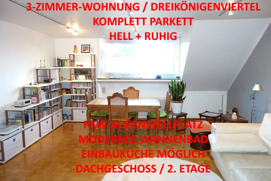 Titelbild - Wohnung mieten in Neuss - NEUSS DREIKÖNIGENVIERTEL WANNENBAD EINBAUKÜ. MÖGL. KOMPLETT PARKETT HELL+RUHIG 2. ETAGE/DACHGESCHOSS