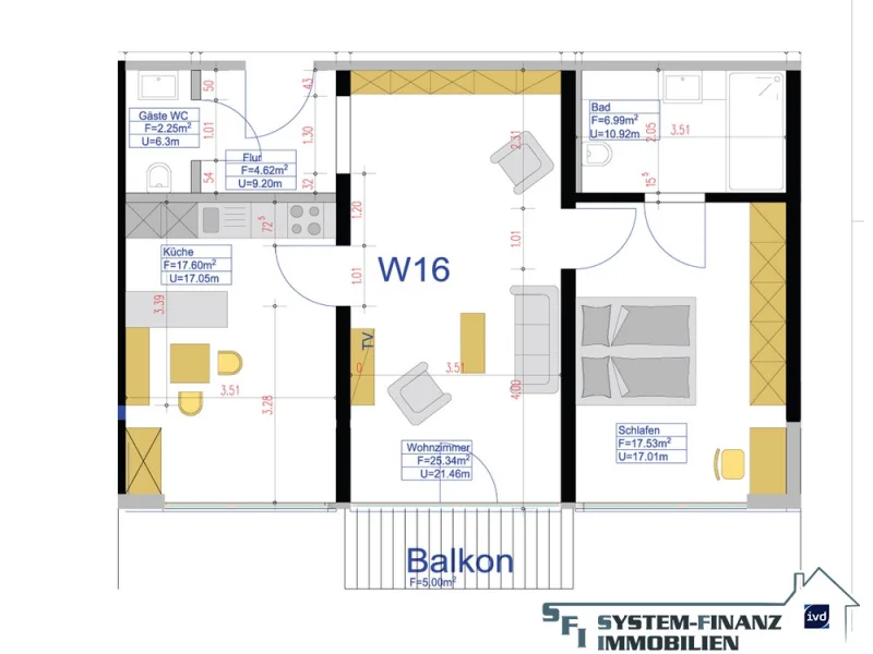 Grundriss - Wohnung mieten in Mechernich-Kommern - Seniorengerechte helle Erdgeschosswohnung mit Balkon