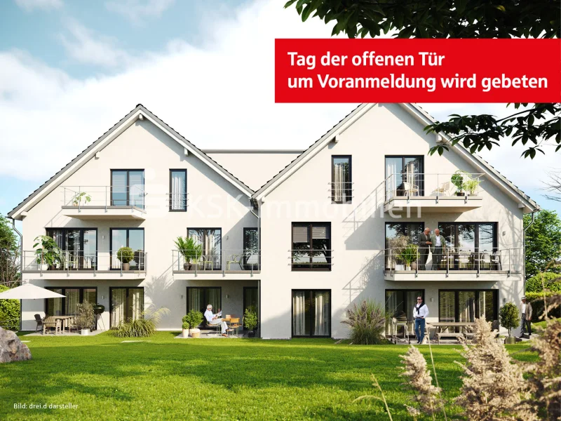 Gartenansicht - Wohnung kaufen in Eitorf - "Neubau-Erstbezug" - Ideal für die kleine Familie! Optimale Raumaufteilung mit Sonnenbalkon.