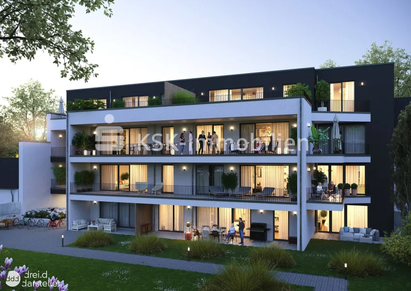 Gartenansicht - Wohnung kaufen in Bergisch Gladbach - Moderne 3-Zimmer-Terrassenwohnung im Neubau!