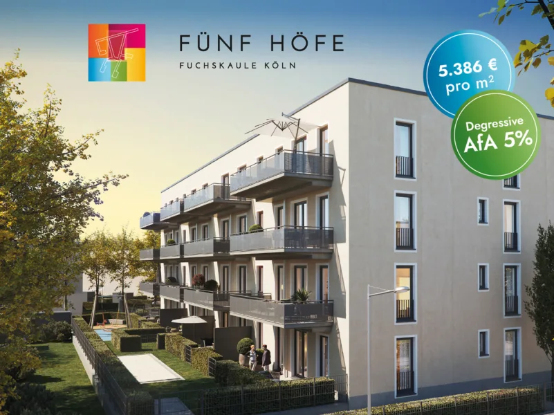 Beispiel Visualisierung - Wohnung kaufen in Köln - FÜNF HÖFE: Ihr neues Zuhause, wo ökologische Verantwortung auf höchsten Wohnkomfort trifft.
