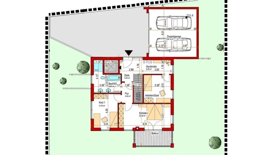 Geplantes EG: 72 m² Wfl mit Lift, u. Doppelgarage 