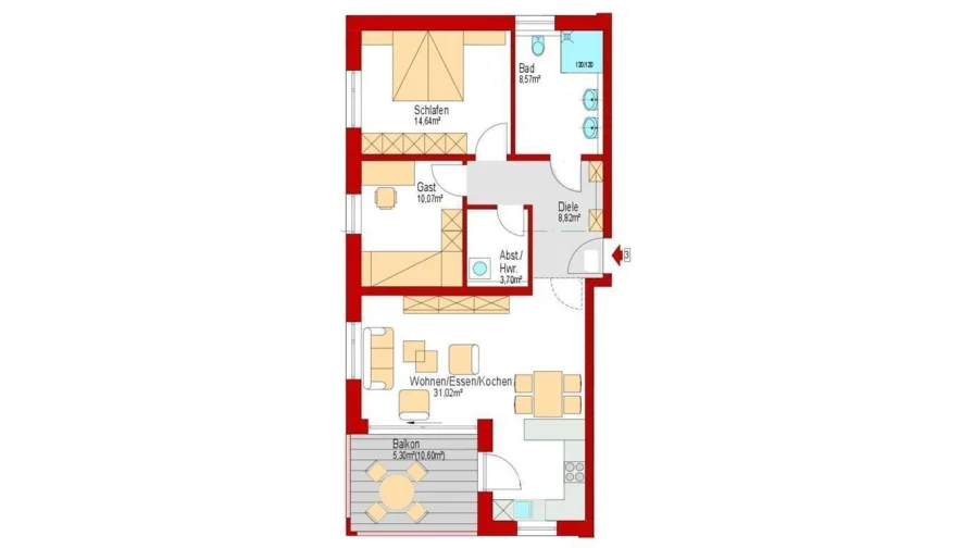 Wohnung EG, 82 m² = 348.400 €