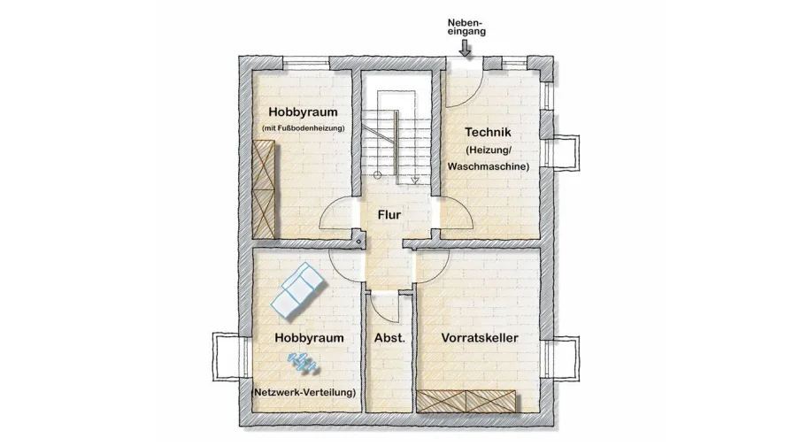 KG mit einem Zimmer und 3 Kellerräumen  