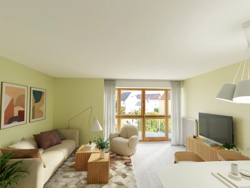 Visualisierung Wohnzimmer_Mustereinrichtung - Wohnung kaufen in Dresden / Rockau - Dresden Rockau - Wohlfühlen in ruhiger Lage