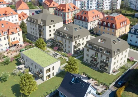 Luftbild Projekt Trachauer Straße - Wohnung kaufen in Dresden / Mickten - Verwirklichen Sie sich Ihren Traum vom Eigenheim - Neubau in familienfreundlicher Lage in Dresden