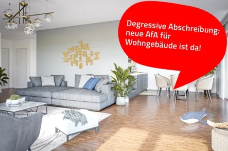 Interior Wohn- und Essbereich  - Wohnung kaufen in Berlin - Barrierefreie Etagenwohnung im eleganten Neubau in Köpenick