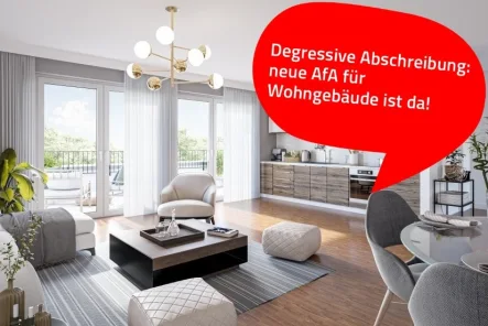 Interior Wohn- und Essbereich  - Wohnung kaufen in Berlin - Moderne Dachgeschosswohnung mit umliegender Terrasse