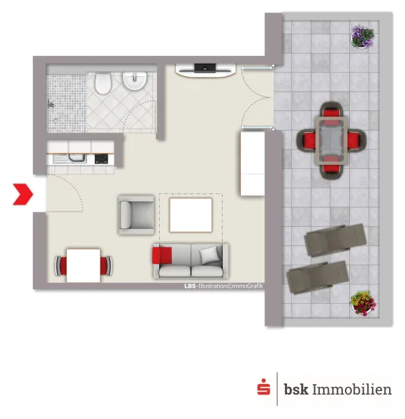 Grundriss mit Möblierungsbeispiel