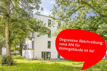 Außenansicht Terrassen - Wohnung kaufen in Königs Wusterhausen - Vermietete 2-Zimmer-Neubauwohnung mit degressiver AfA