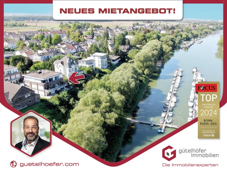 NEUES MIETANGEBOT Kopie 2 - Wohnung mieten in Bornheim / Hersel - 1. Rheinlinie! Luxus auf 128m² mit direktem Blick auf den Rhein, 2 Bädern und 2 TG-Stellplätzen