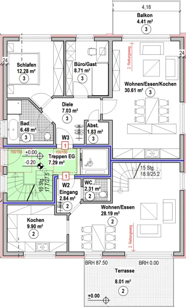 Grundriss EG - Wohnung kaufen in Mettlach / Keuchingen - Neubau Maisonette Eigentumswohnung Nr. 2 mit 92,2m² EG + OG in Mettlach-Keuchingen