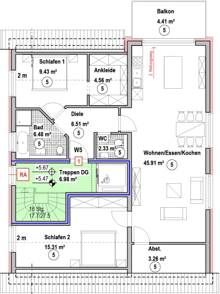 Grundriss DG - Wohnung kaufen in Mettlach / Keuchingen - Neubau 3-Zi Eigentumswohnung Nr. 5 mit 98,2m² im DG in Mettlach-Keuchingen