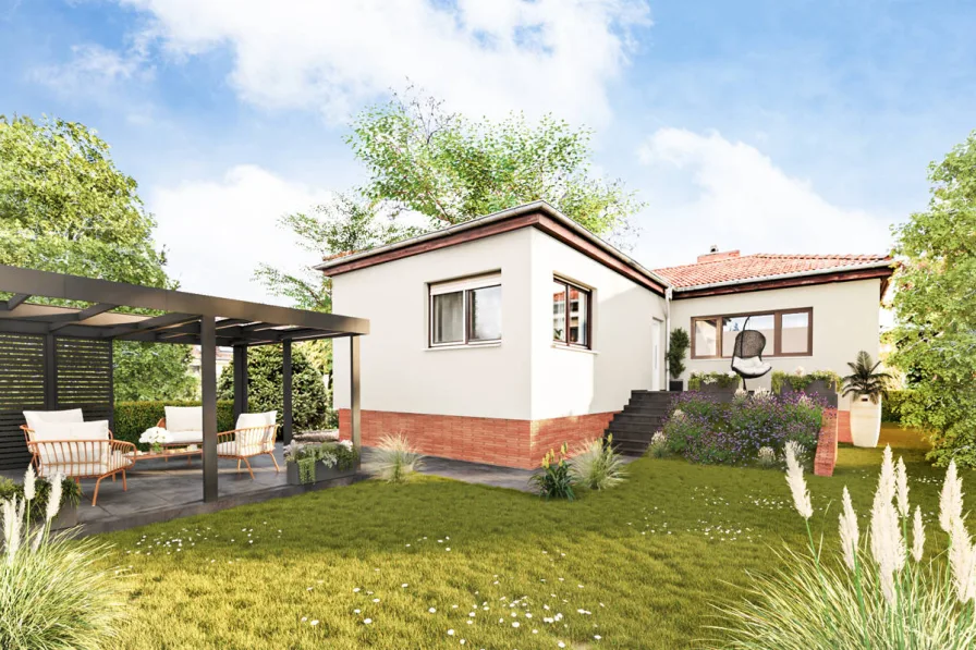 Hausansicht Rückseite (Illustration) - Haus kaufen in Berlin-Buckow - EFH mit Eigennutzungsperspektive für Paare oder die Kleinfamilie
