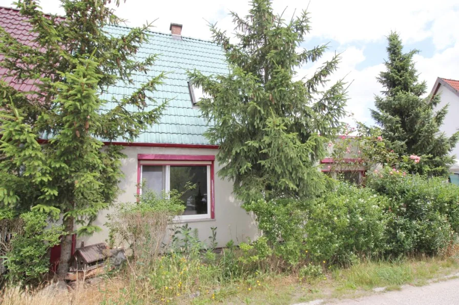 Hausansicht - Haus kaufen in Leegebruch - Doppelhaushälfte mit Sauna, Kamin und viel Potenzial