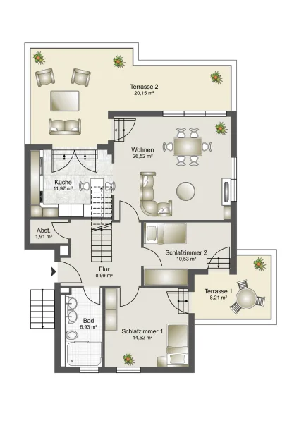 2. Obergeschoss Variante 2 (schematisch dargsetellt)