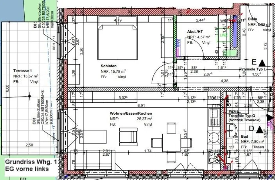 Grundriss Whg. 1 EG vorne links 