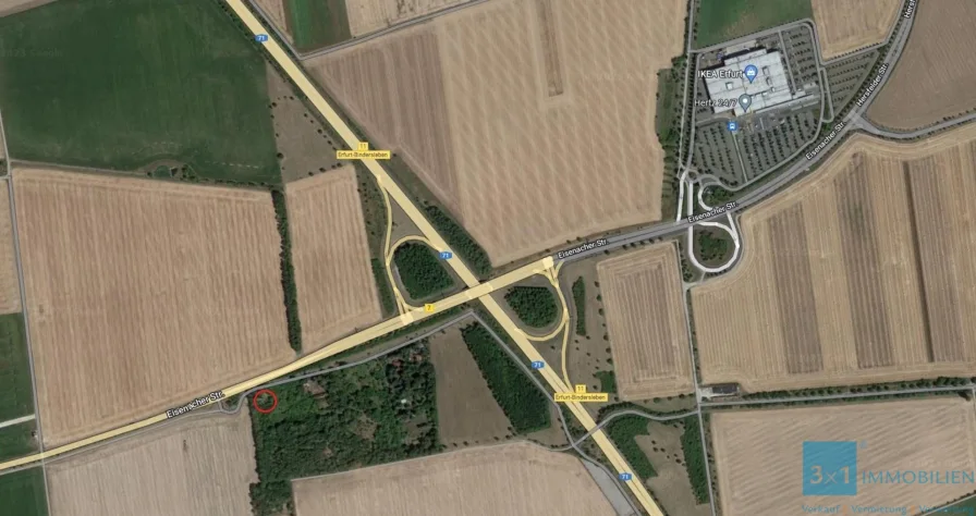 Umgebung des Standortes mit Markierung - Land- und Forstwirtschaft kaufen in Erfurt - Grundstück mit Gittermast zu verkaufen! Direkt an der Anbindung zur Autobahn 71!