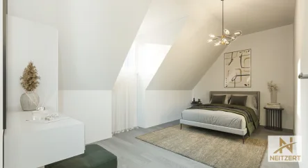 Schlafzimmer - Wohnung mieten in Fuldatal - KfW-Niedrigenergiehaus! Erstbezug! Dachgeschosswohnung mit cleverer Raumaufteilung