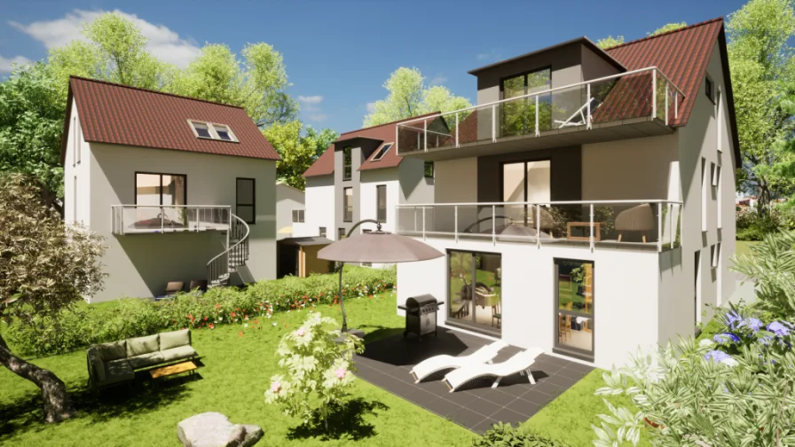 Gartenansicht - Wohnung kaufen in Hofheim - Kapitalanlage oder in das eigene Zuhause?Neubau 5-Zimmerwohnung. Individuell, zentrumsnah, modern.