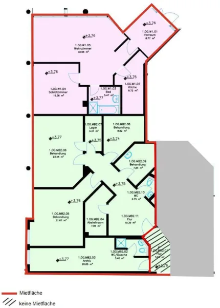 Grundriss zu vermietende Fläche (variabel aufteilbar und erweiterbar)