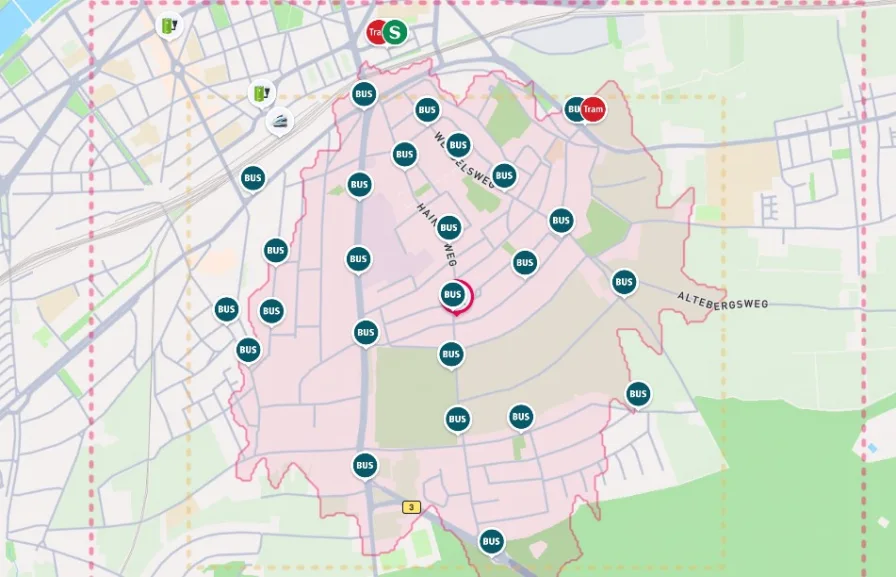 ÖPNV 15 min. zu Fuß