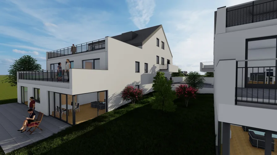 Südostansicht - Wohnung kaufen in Weimar - Mit Wärmepumpe und Solar - Sonderpreis! Die ersten drei Käufer sparen 10%! Großzügig und viel Platz für die Familie - 5 - Raum Wohnung mit Blick Richtung Weingut Weimar - Erstbezug